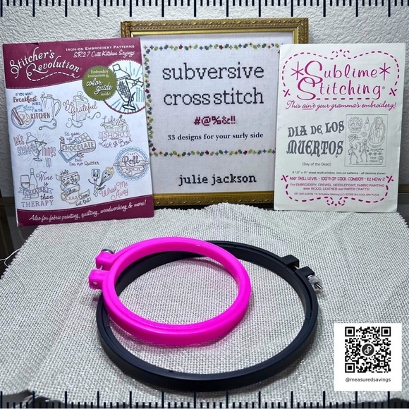Subversive Cross-Stitch Book, Set of Cross-Stitch Patterns, Hoop and fabric - Picture 1 of 7